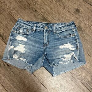 American Eagle Outfitters Women's Distressed Denim Shorts - Blue